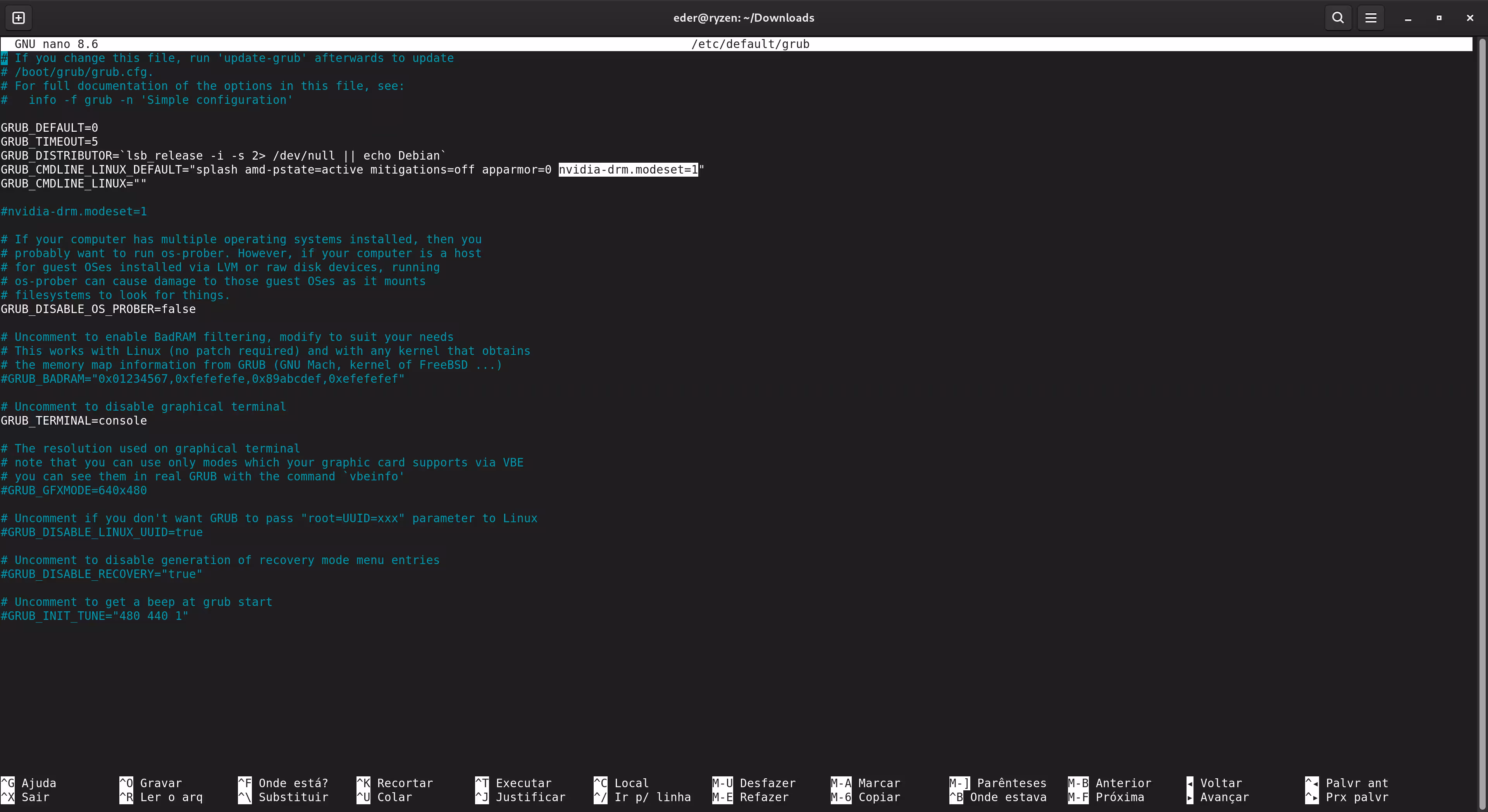 Exemplo do arquivo grub