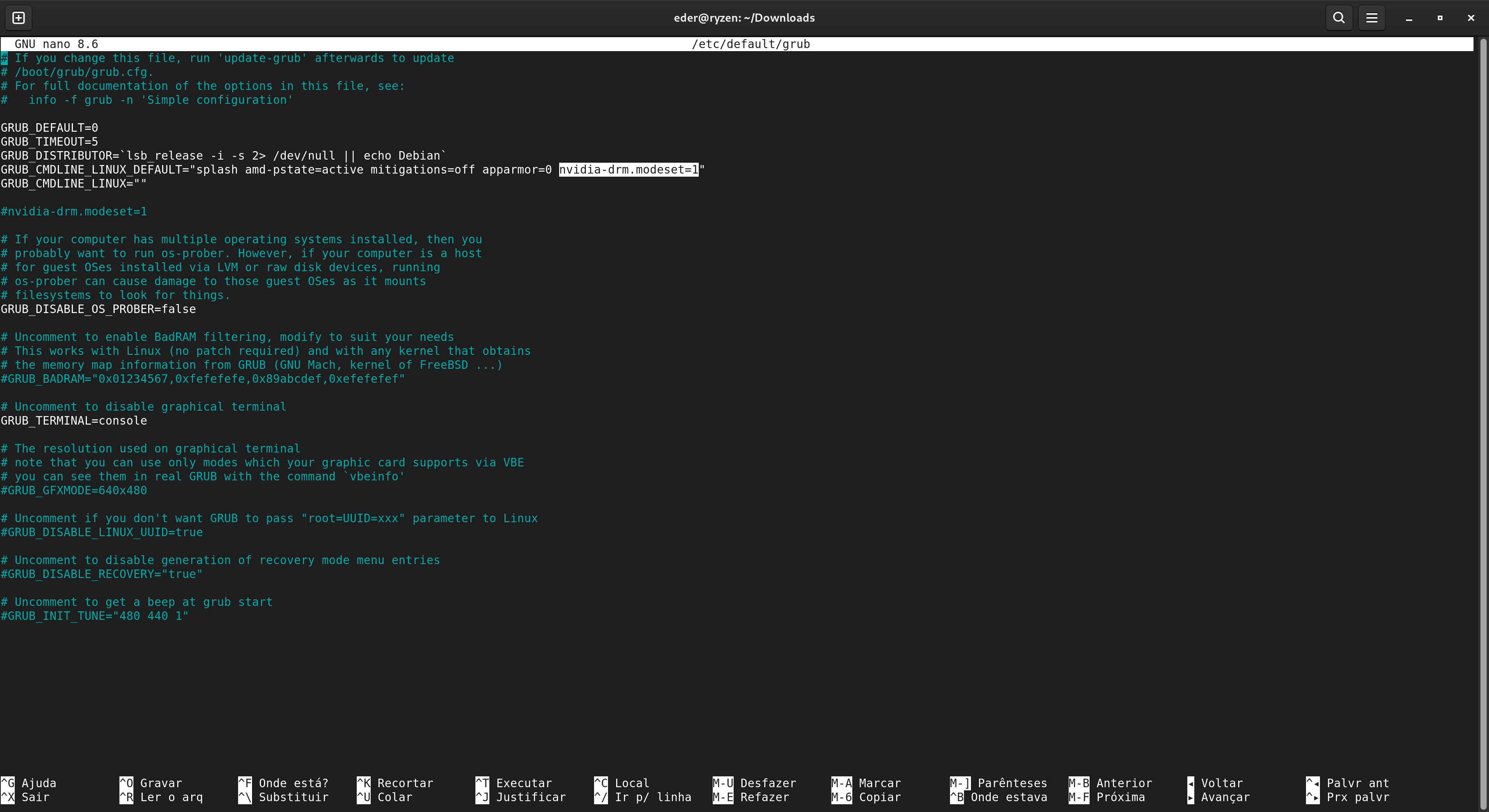 Exemplo do arquivo grub