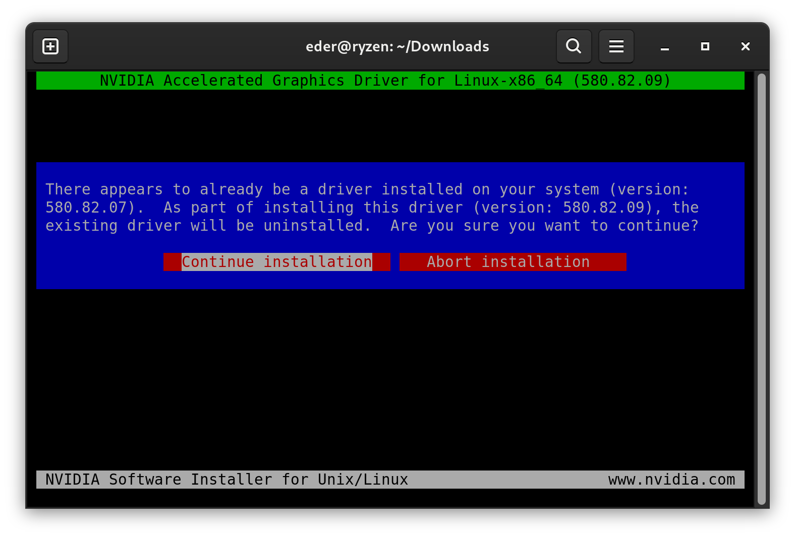 Aviso de driver existente