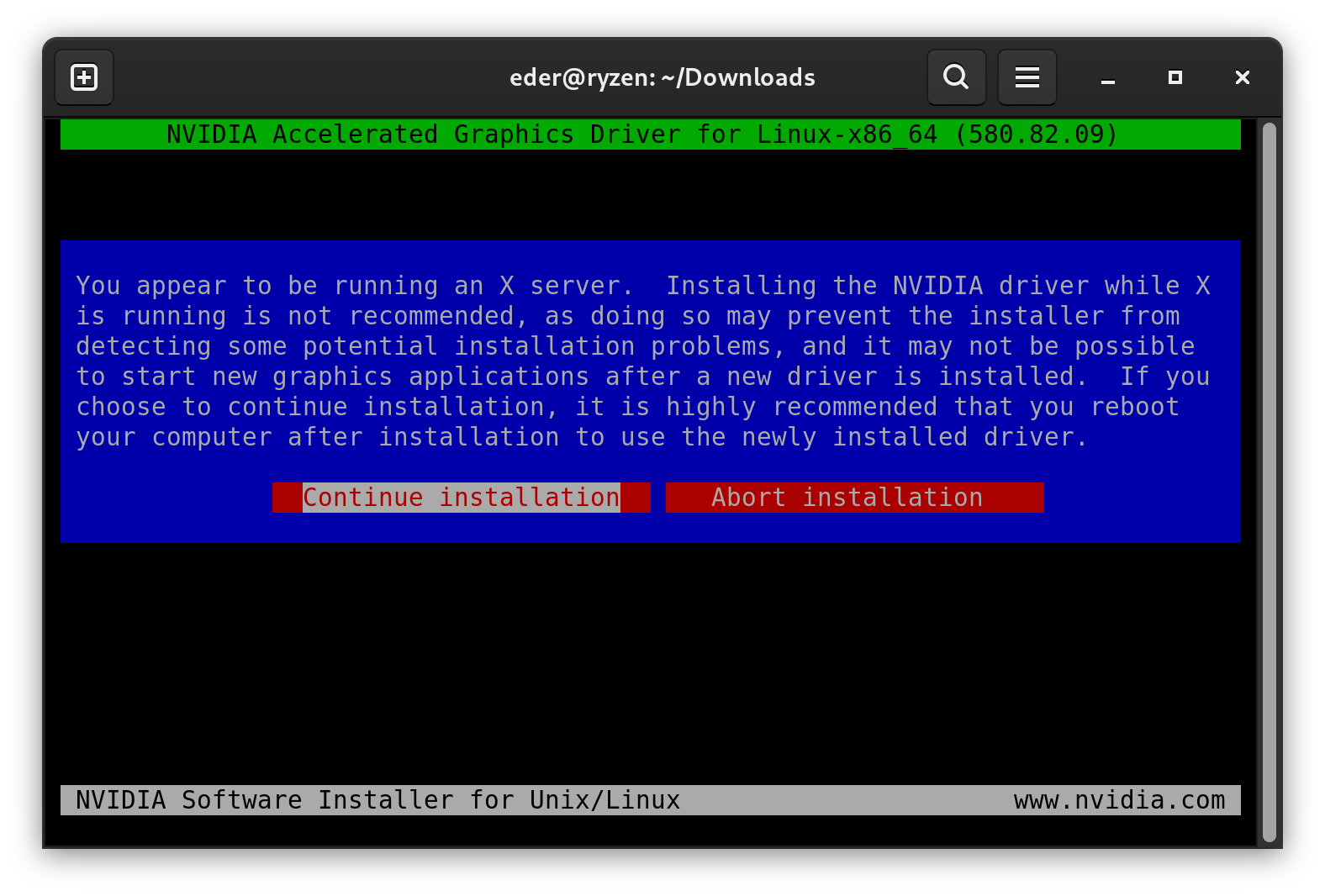 Aviso de ambiente gráfico