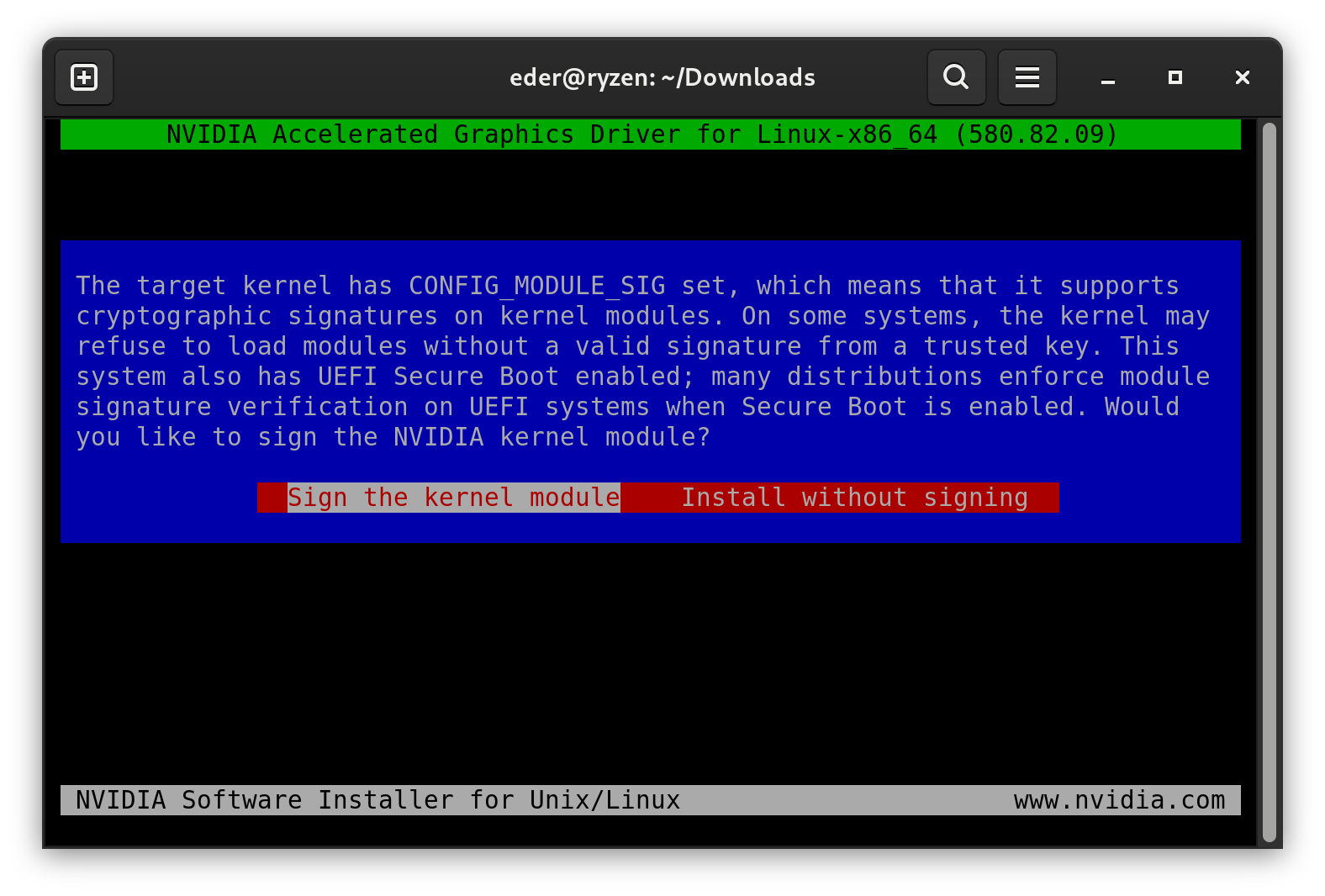 Assinatura do módulo de kernel