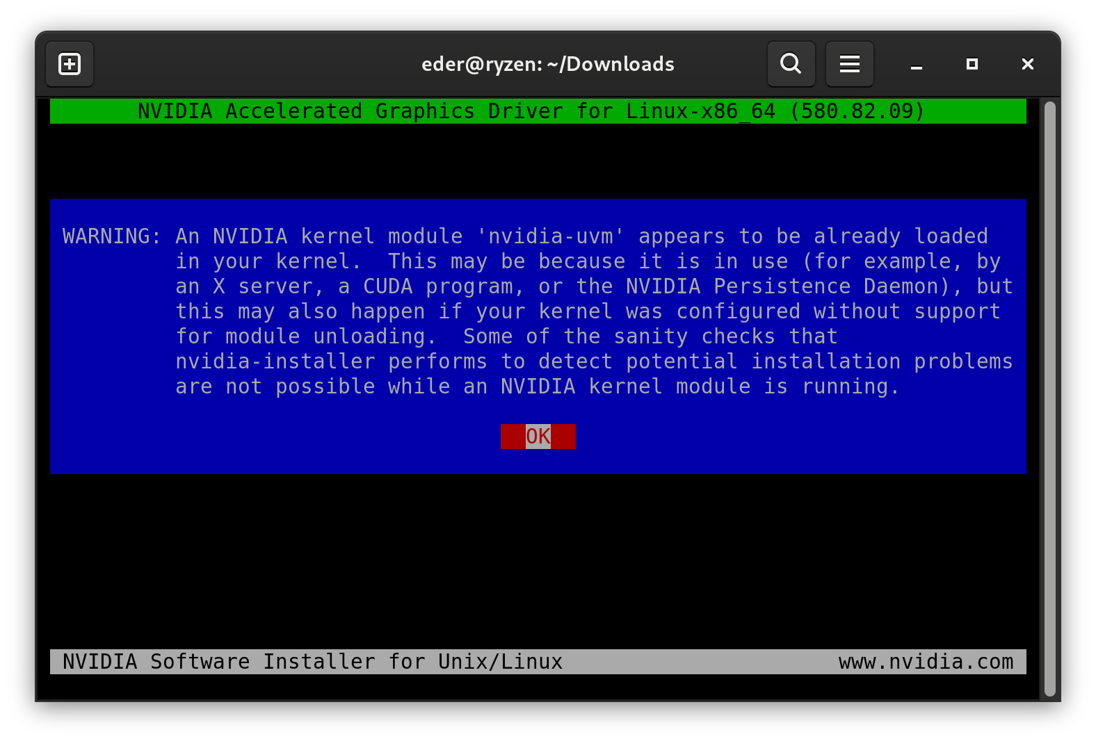 Aviso de módulo carregado
