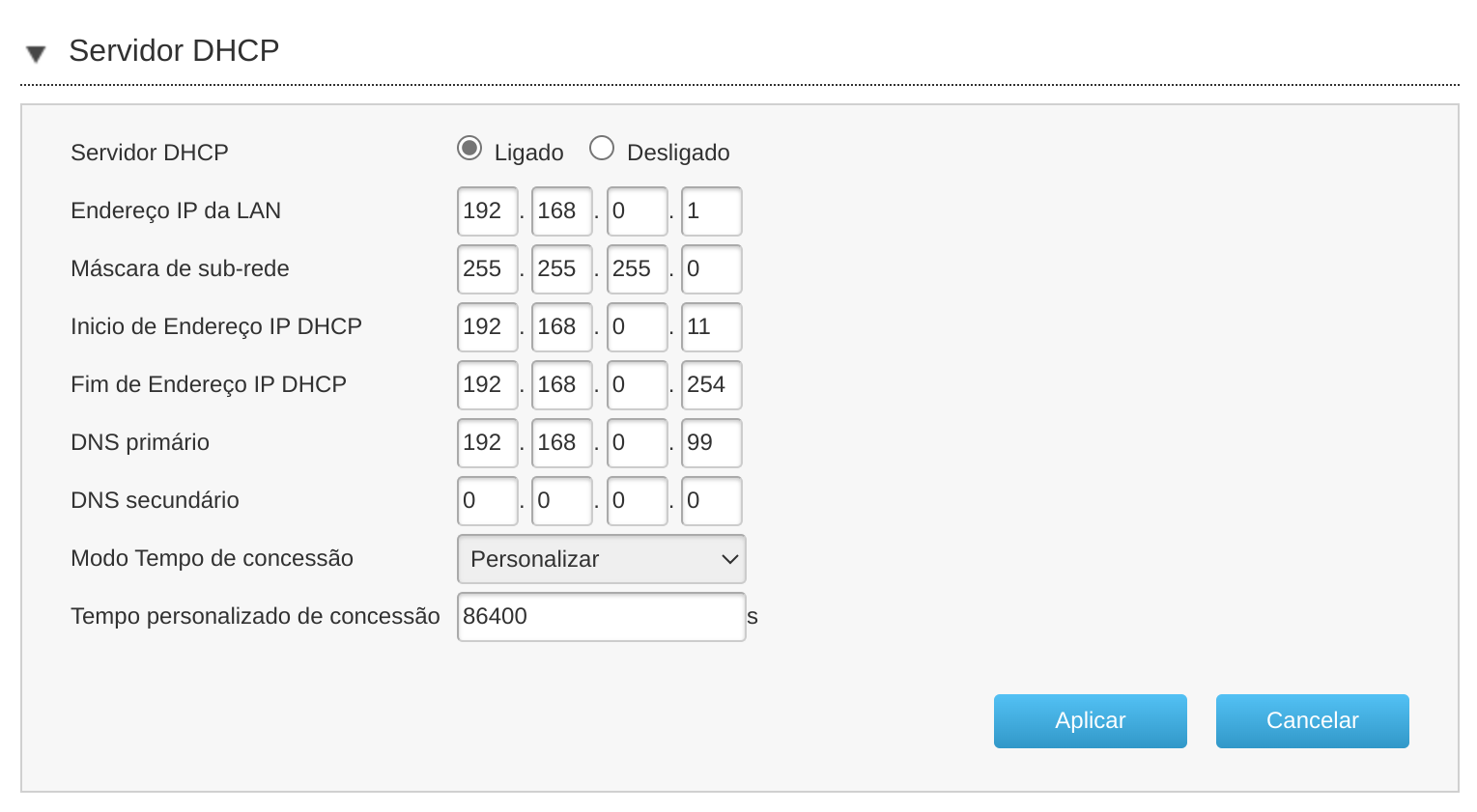 Configuração do servidor DHCP do roteador